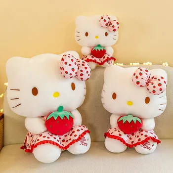 2023 Sanrio Plush Toy Kawaii Hello Kitty Strawberry Kt Cat Doll Girl Room Decoration  Throw Pillow Giant Stuffed Cuddly Toy Gift 3