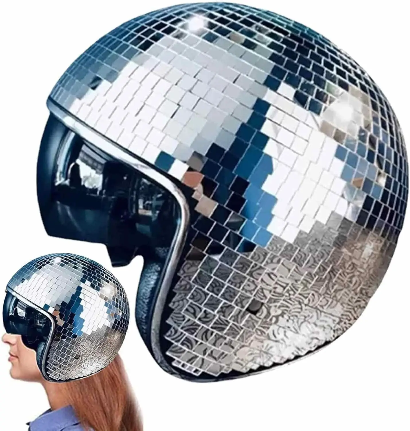 Party Hat Carnival Hat Drinking Helmet Classic Disco Ball Helmet Full Glass Reflective Motorcycle Helmets Mirror Glitter Ball for Club Bar Party Cowboy