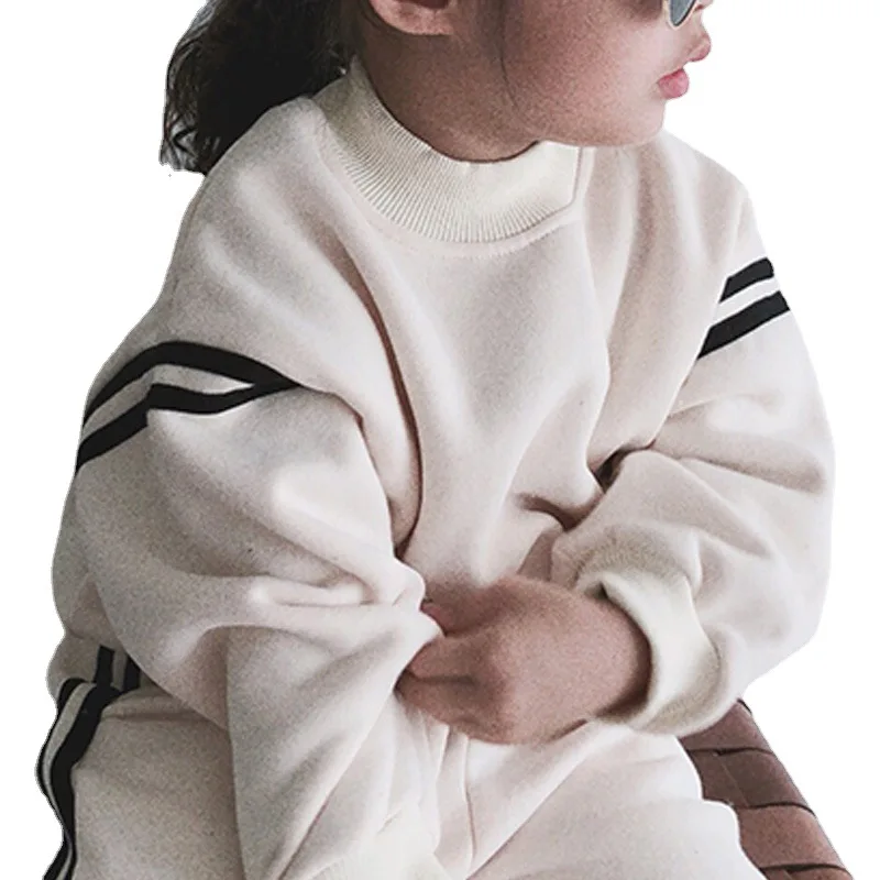 Winter New Children Fleece Warm Sweatshirt Set Girls Boys Plus Velvet Thick Sweat Pants Set Gym Suit Kids Sports Outfits
