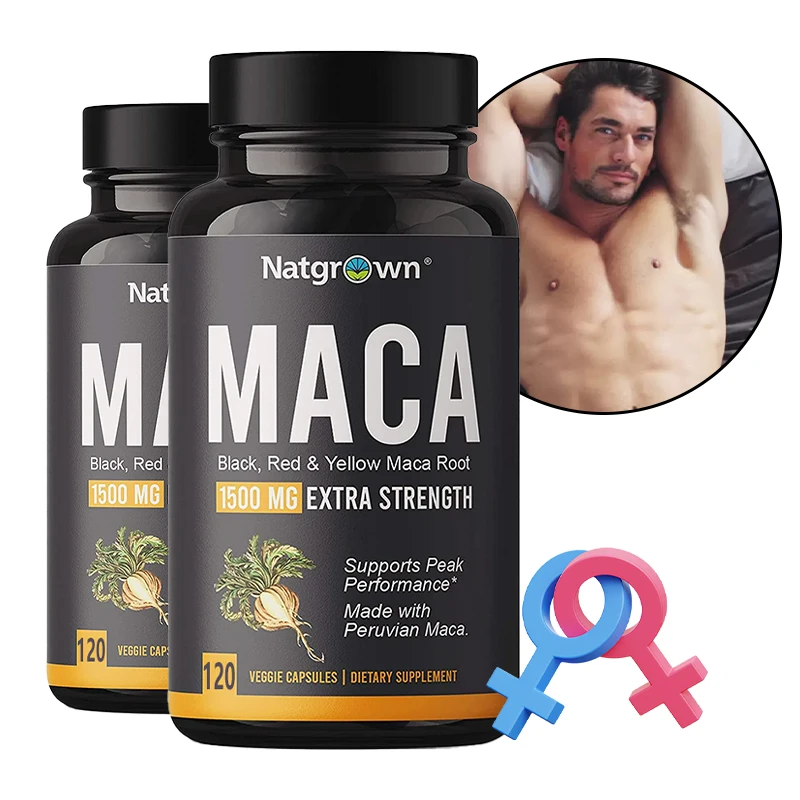 Maca Root Capsules (Black + Red + Yellow), Men's Health & Natural Energy, Mood & Performance, Muscle