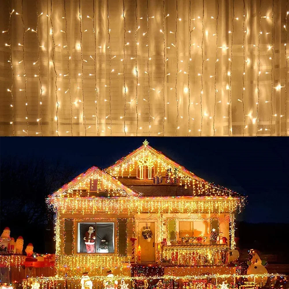 thumbnail image 1 of Decoración navideña de Ramadán 2023 para el hogar, exterior, impermeable, cortina LED, guirnalda de luces de carámbanos, guirnalda de calle para la casa, invierno, 1 of 5
