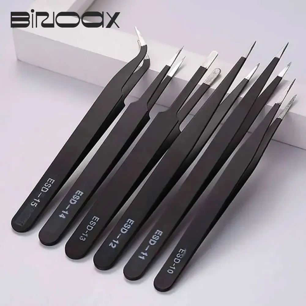 6PCS Precision Tweezers Set Upgraded Anti-Static Stainless