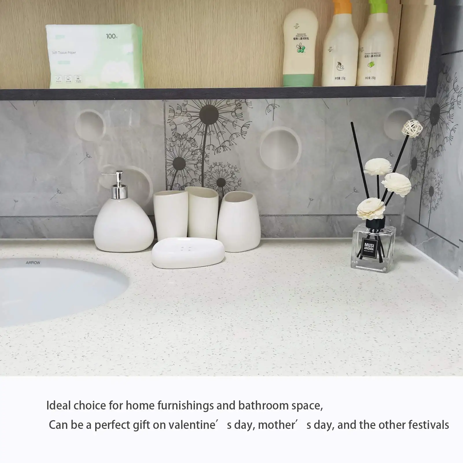 Soap Dispenser Toothpaste Dispenser Bathroom Accessories Set Ceramic Bathroom Accessory Set Luxury Bathroom Vanity Countertop Set Soap Dispenser Toothbrush Holder Soap Dish Supply
