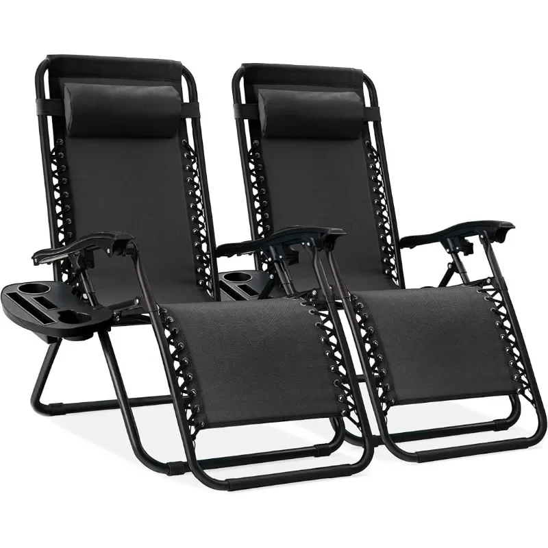 

Best Choice Products Set of 2 Adjustable Steel Mesh Zero Gravity Lounge Chair Recliners w/Pillows and Cup Holder Trays, Black