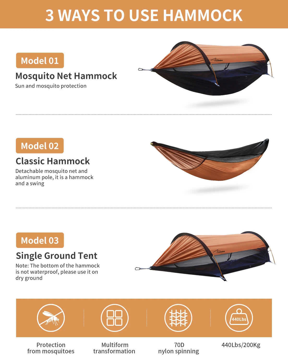Large Double Hammock with Mosquito Net 6