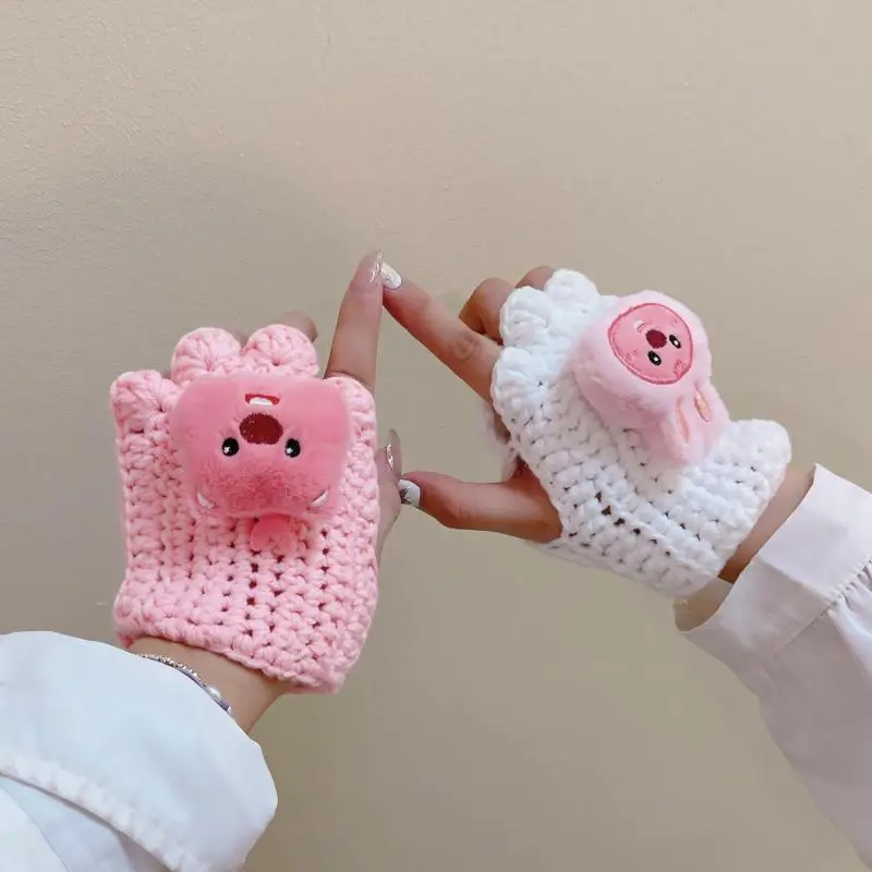

Мультяшные милые вязаные перчатки с петлей ручной работы «сделай сам» готовые полуперчатки вязаные зимние офисные теплые перчатки подарок для девушки