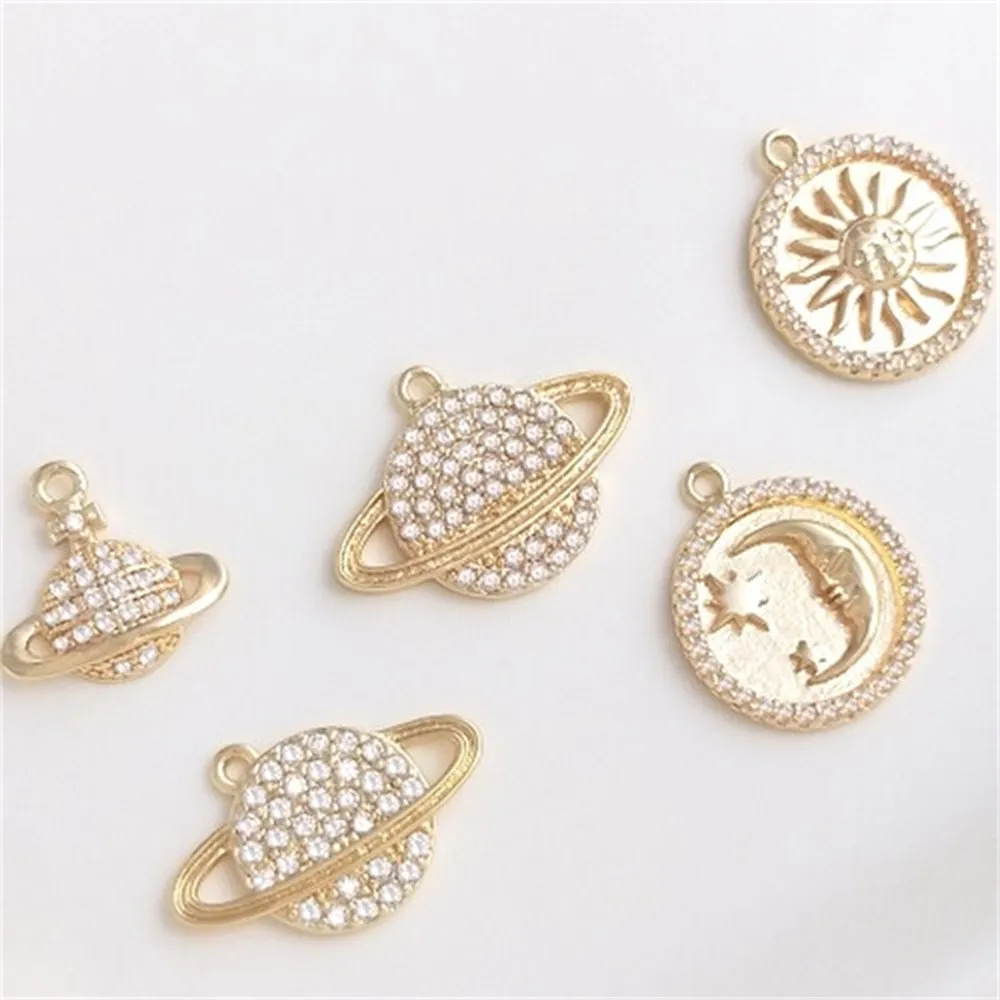 Micro Inlaid Zircon 14K Gold Wrapped Moon Sun Round Card Planet Galaxy Pendant DIY Necklace Earring Charm Pendant K457 oem for lg g5 sim micro sd card tray holder replacement part rose gold