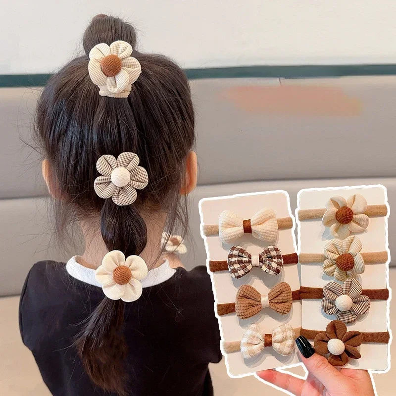 

5pcs Korean Coffee Support Elastic Hair Bands Children Hair Rope Hair Ties Headwear Girls Kids Hair Accessorie Hot