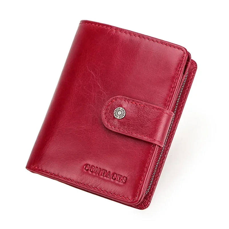 

Contact'S Genuine Leather Wallets Women Men Wallet Short Small RFID Blocking Card Holder Wallets Ladies Red Coin Purse