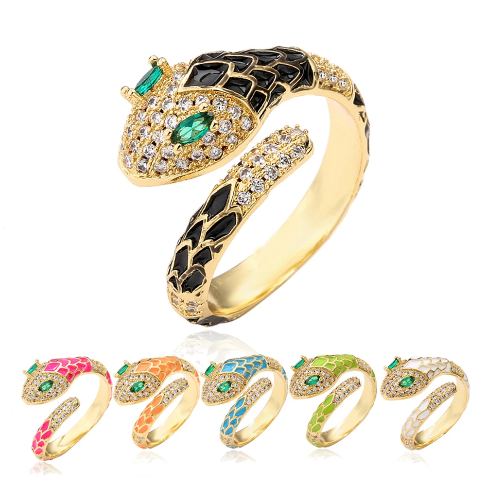 Plated 18k Gold Fashion Diamond Snake Ring Women Men Colored Vintage Copper Gothic Luxury Party Banquet Adjustable Jewelry |