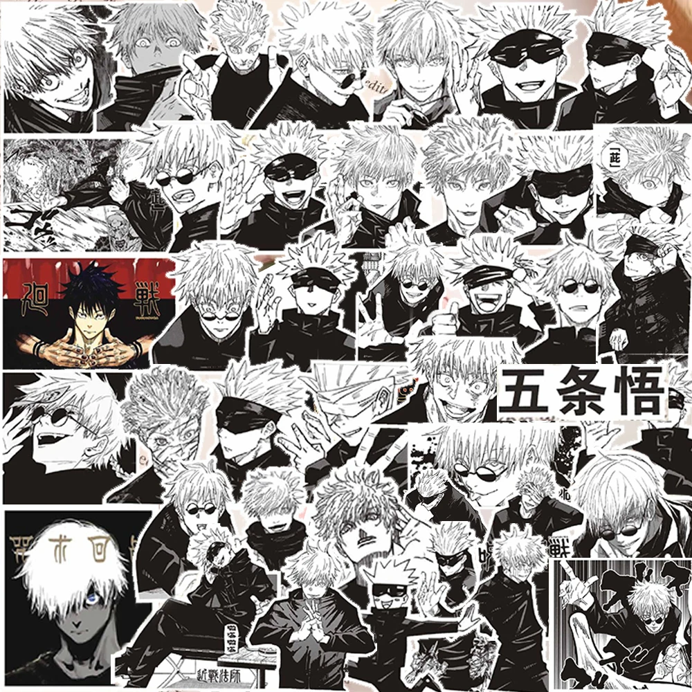 10/30/70 Stück coole Anime Jujutsu Kaisen Aufkleber schwarz weiß Satoru Gojo Aufkleber Gepäck Laptop Koffer wasserdicht Graffiti Aufkleber