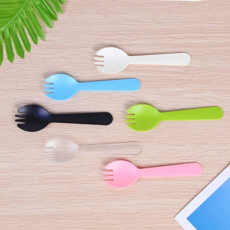 50pcs/pack Colored Plastic Disposable Spoons Ice Cream Dessert fork Birthday Party Mini Flatware Cutlery disposable dessert spoons