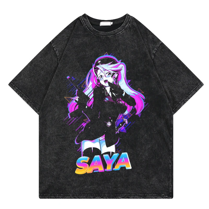 

Fashion Vintage Washed T-shirt Japanese Anime Highschool of the Dead Summer Cute Anime Casual Short Sleeve Unisex Tees
