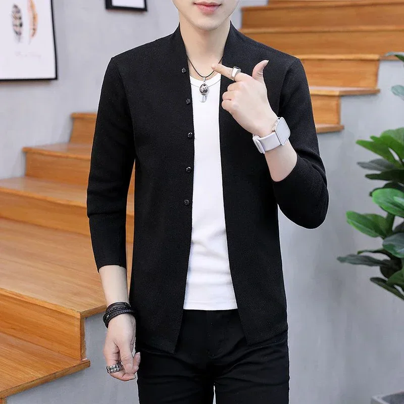 Autumn Winter Male Korean Fashion Solid Color Knitting Coat Homme Buttons Slim Cardigan Sweaters Men Outwear Top Men's Clothing