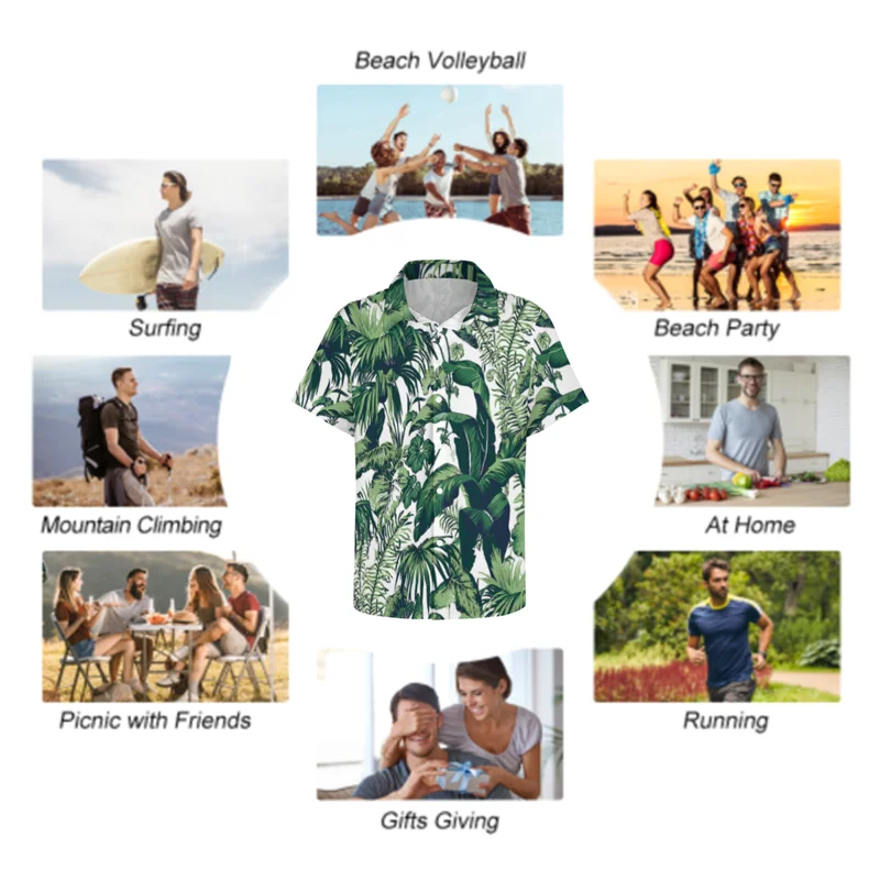 Hawaiian full print oil painting short sleeved floral shirt for men and women, summer European and American loose vacation beach