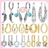 New 925 Sterling Silver Hoops Earrings Star Moon Sun Bow Feather Wing Stud Hoops Earrings For Women Girl Party Fashion Jewelry