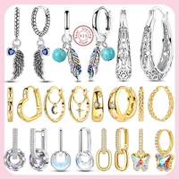 New 925 Sterling Silver Hoops Earrings Star Moon Sun Bow Feather Wing Stud Hoops Earrings For Women Girl Party Fashion Jewelry