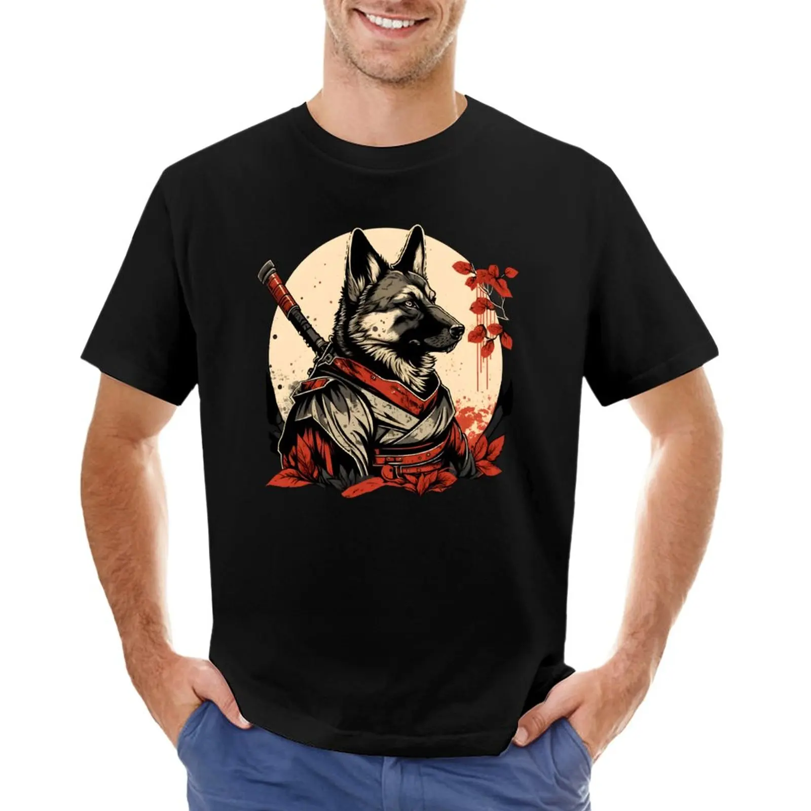

German Shepherd in Samurai Armor with Katana Dog T-Shirt quick drying t-shirt customized t shirts cute clothes clothes for men