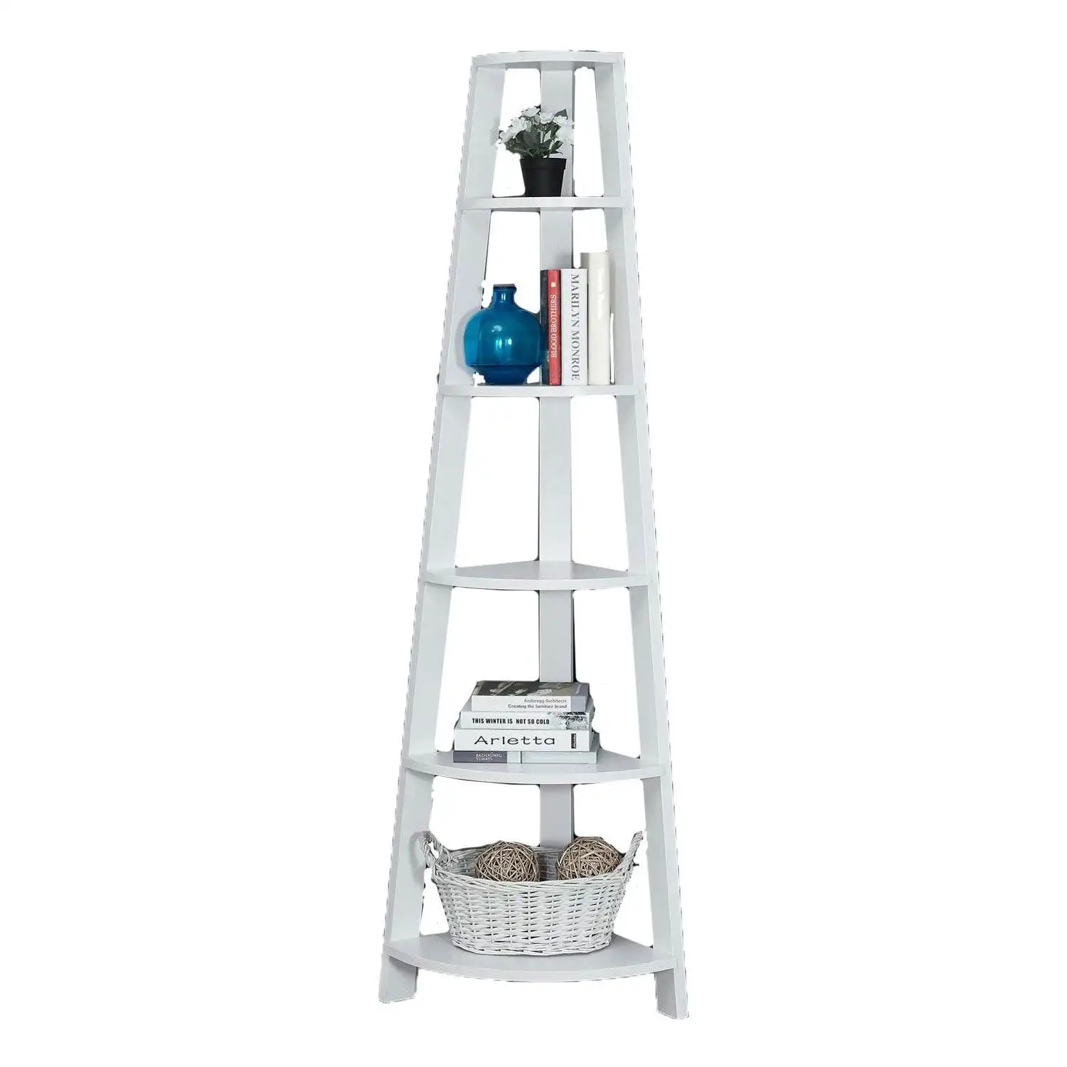 

Monarch Specialties 2496 71 Inch Tall Chic White Corner Accent Etagere Bookcase