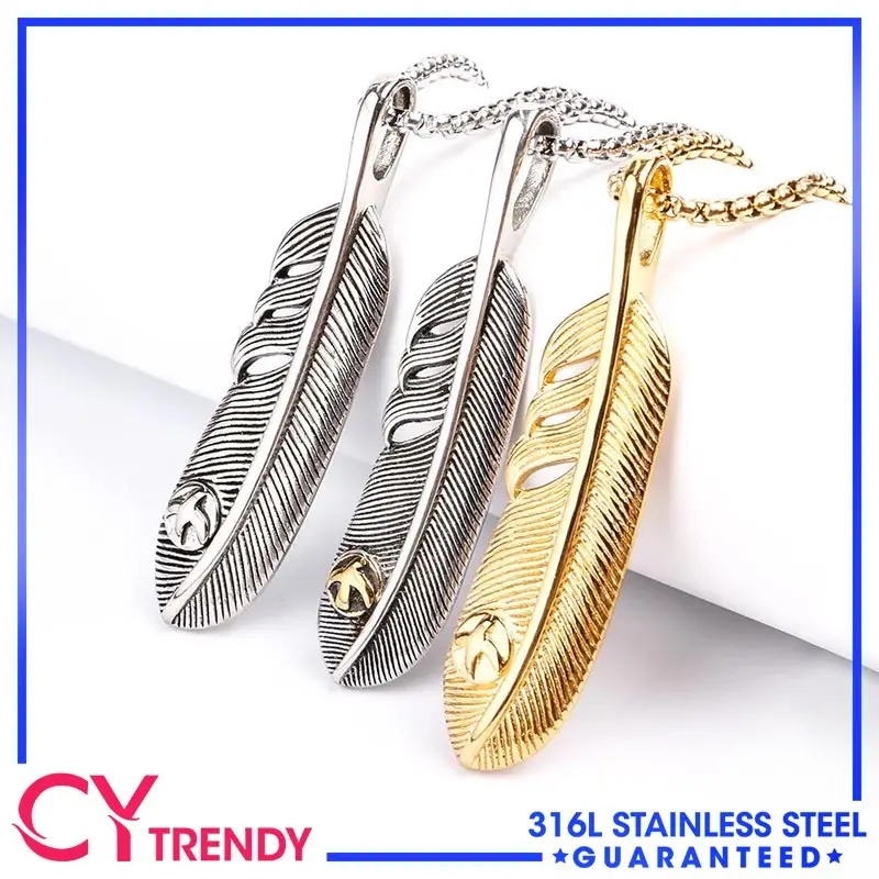 

Vintage Fashion Personalized Feather Pendant Stainless Steel Necklace Chains
