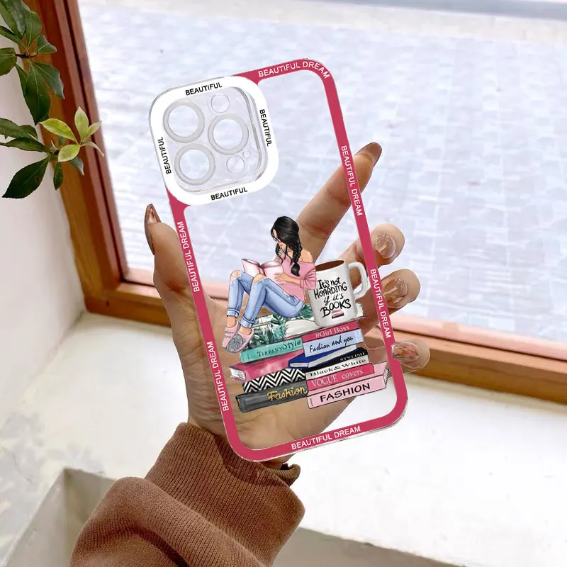 Lesebuch und Kaffeemädchen, transparente Handyhülle, niedliche Hülle für iPhone 15 13 14 12 11 Pro Max X XS XR 7 8 Plus SE2, transparente Hülle – Detail 10