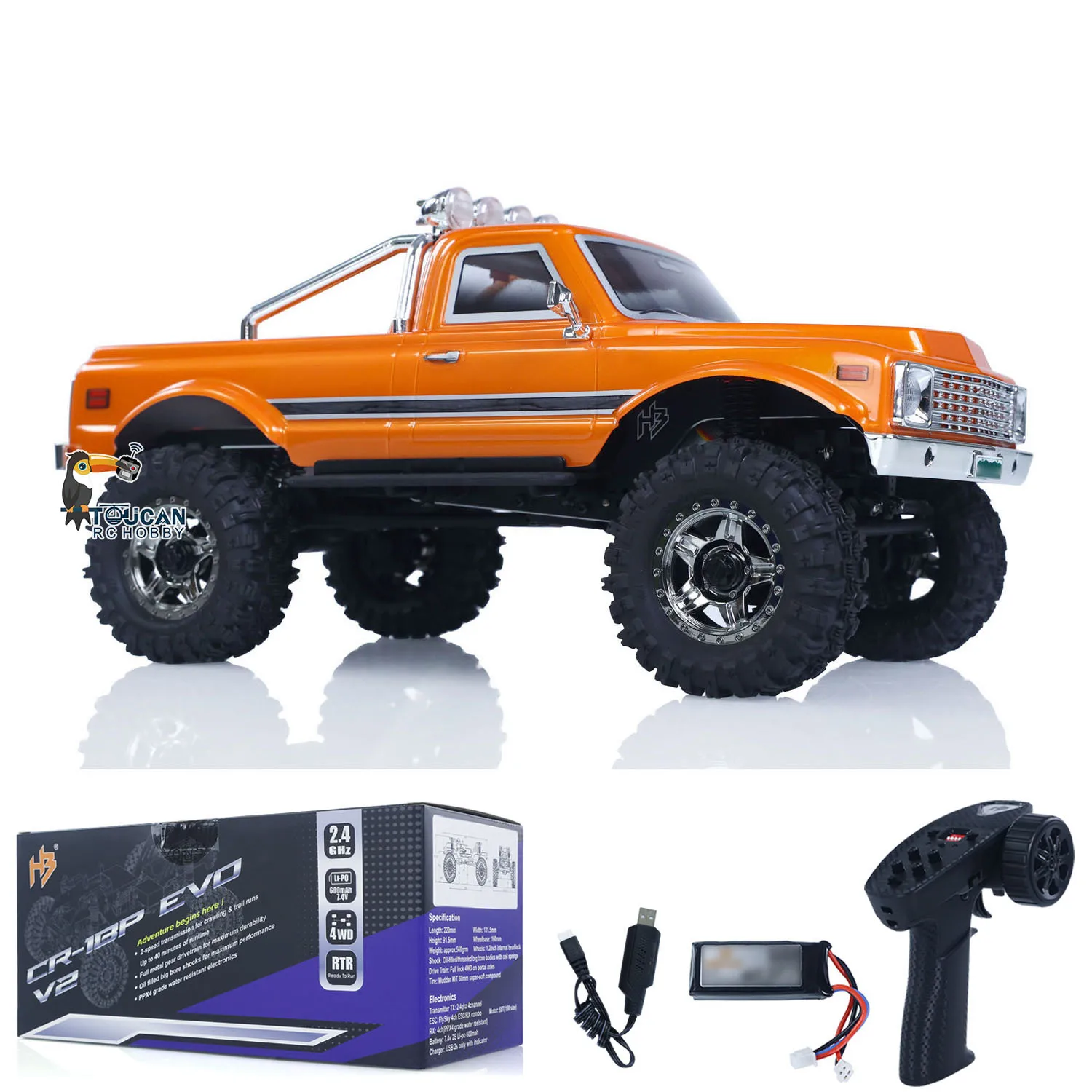 Hobby Plus CR18P Convoy EVO V2 1/18 RC Rock Crawler 2 vitesses RTR Orange