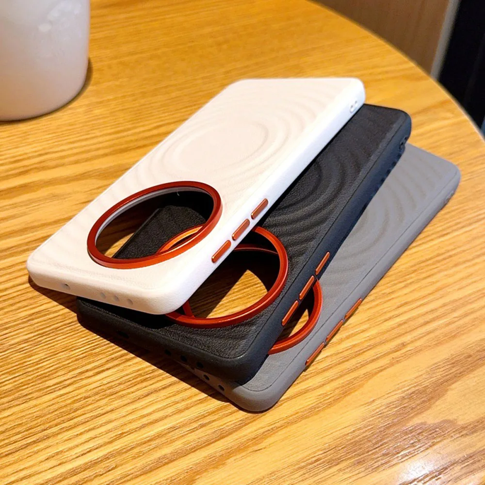 Luxury PU Leather Case with Ripple Pattern and Magnetic Wireless Charging Capability