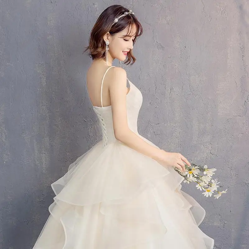 Fahsion Spaghetti Straps Bridal Gown Classic Sexy V-neck Wedding Dresses Simple Tulle Sukienka Na Wesele Plus Size Customized 5