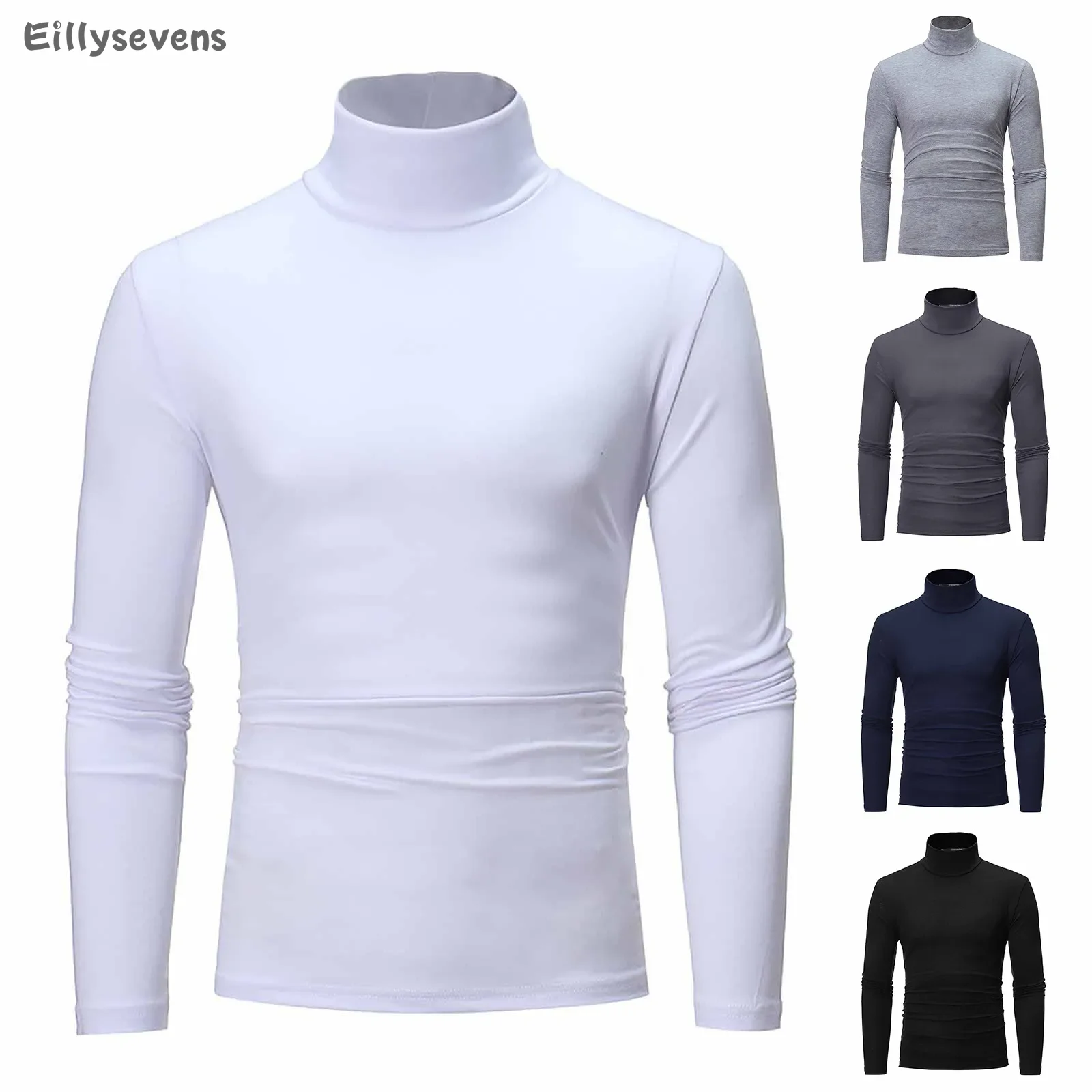 

Men's Milk silk bottoming shirt Spring and summer Versatile blouse turtleneck Pullover Long Sleeve Slim tops ropa hombre