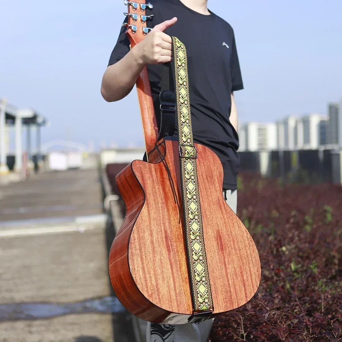 Premium Leather & Cotton Guitar Strap with Picks - High-Quality Instrument Accessory