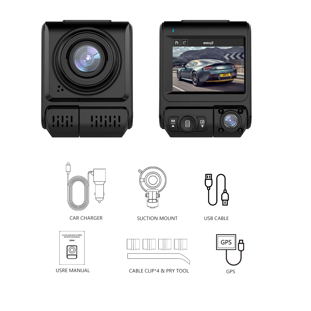 thumbnail image 1 of Cámara de salpicadero BEPOCAM ZD68 4K con visión nocturna por infrarrojos para coche, DVR, WiFi, GPS externo, 2,5 K+1080P, grabadora de vídeo para Android Auto, 1 of 5