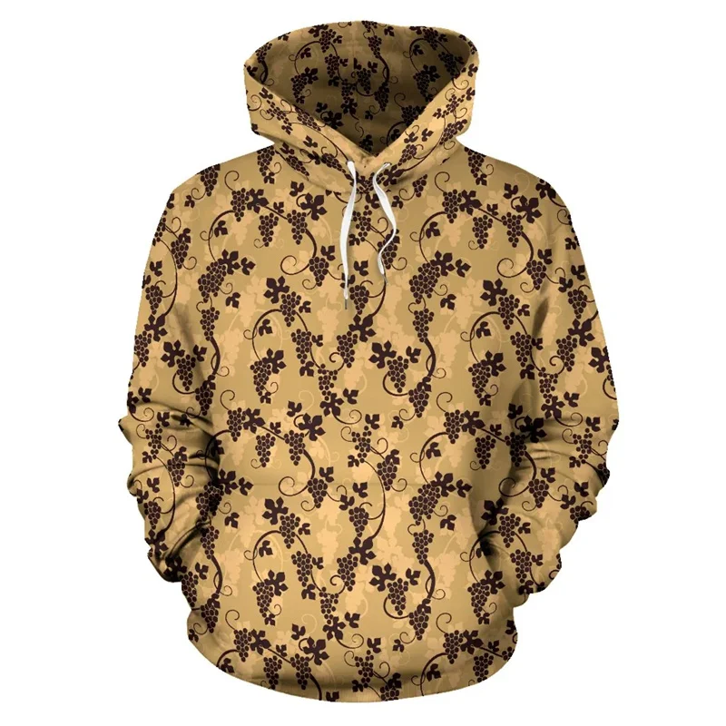 Sudadera con capucha para hombre con estampado de vino tinto en 3D de Harajuku, diseño de fruta y uva, ropa deportiva, moda informal, ropa de calle para hombre