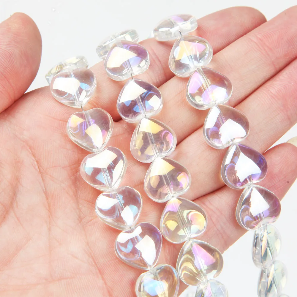 30PCS 하트 유리 구슬 사랑 유리 매력 목걸이 펜 던 ??트 결과 Diy 쥬얼리 만들기 용품 액세서리 13*14mm