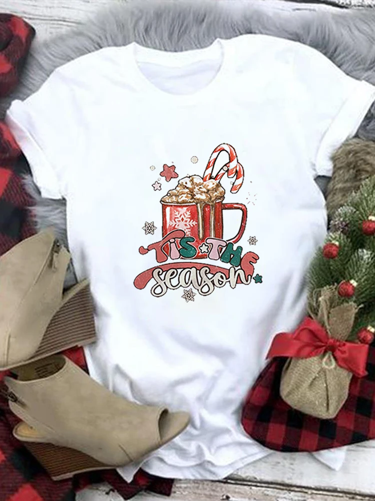 

Print 90s Merry Christmas Women Clothes Graphic Female Short Sleeved Tshirts Top T Shirt Ladies Tee Travel Tee Holiday Top