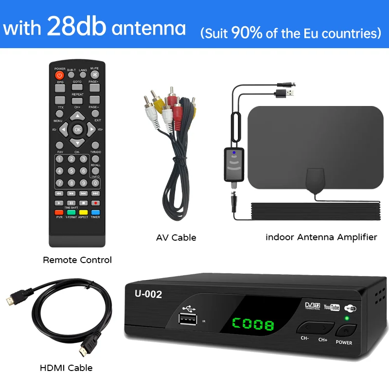 Decodificador Tdt 2 + Antena + Cable Hdmi + Cable Rca Dvb-t2