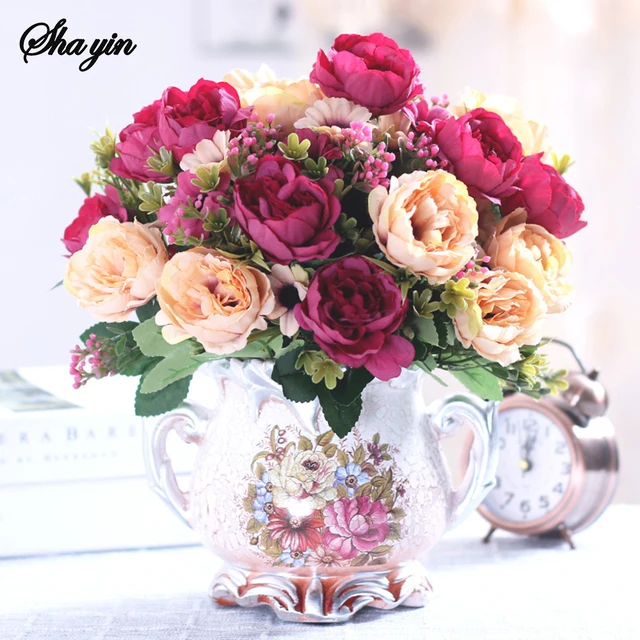 Bouquet de fleurs de pivoine artificielles en soie, accessoires de couronnes de bébé, fausses fleurs de marguerite, décoration de maison de mariage, décoration de salle de fête 1