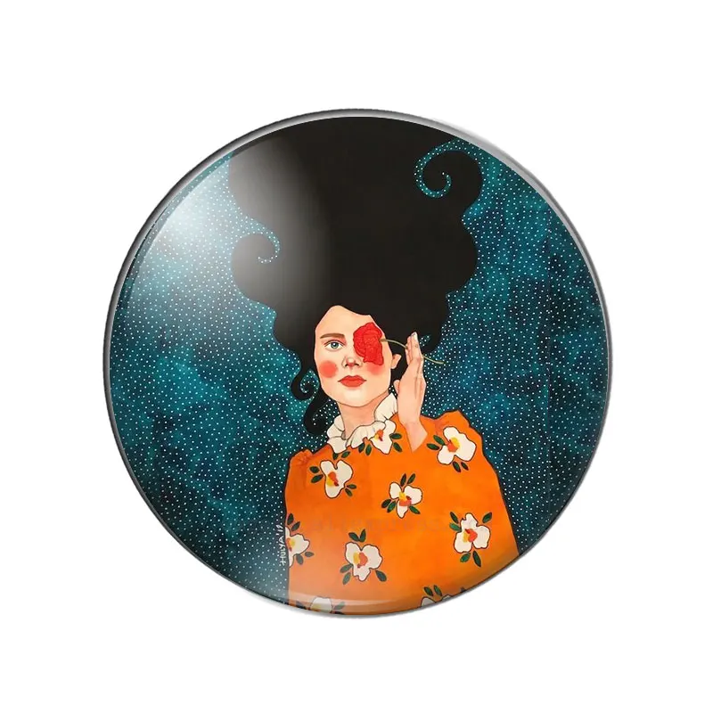 아트 패션 긴 머리 소녀 일러스트 10 개 12mm/14mm/18mm2 0mm/25mm, 라운드 사진 유리 카보 숑 데모 플랫 백 메이킹 결과