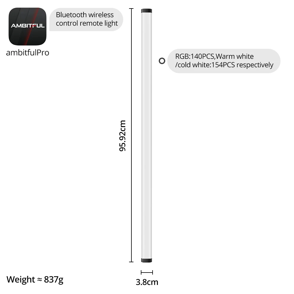 AMBITFUL A2 plus 2500K-8500K RGB Tube Light Full Color LED Video Stick Light CRI 95+ TLCI 97+，Built-in Lithium Battery Control 2