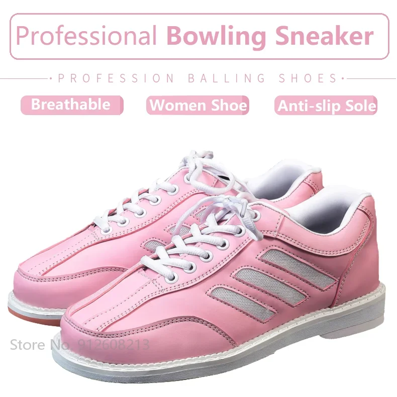 Women's Breathable Bowling Shoes Professional Skidproof Sole Bowling Sneakers Ladies Lace-up PU Leather Training Trainers 35-40