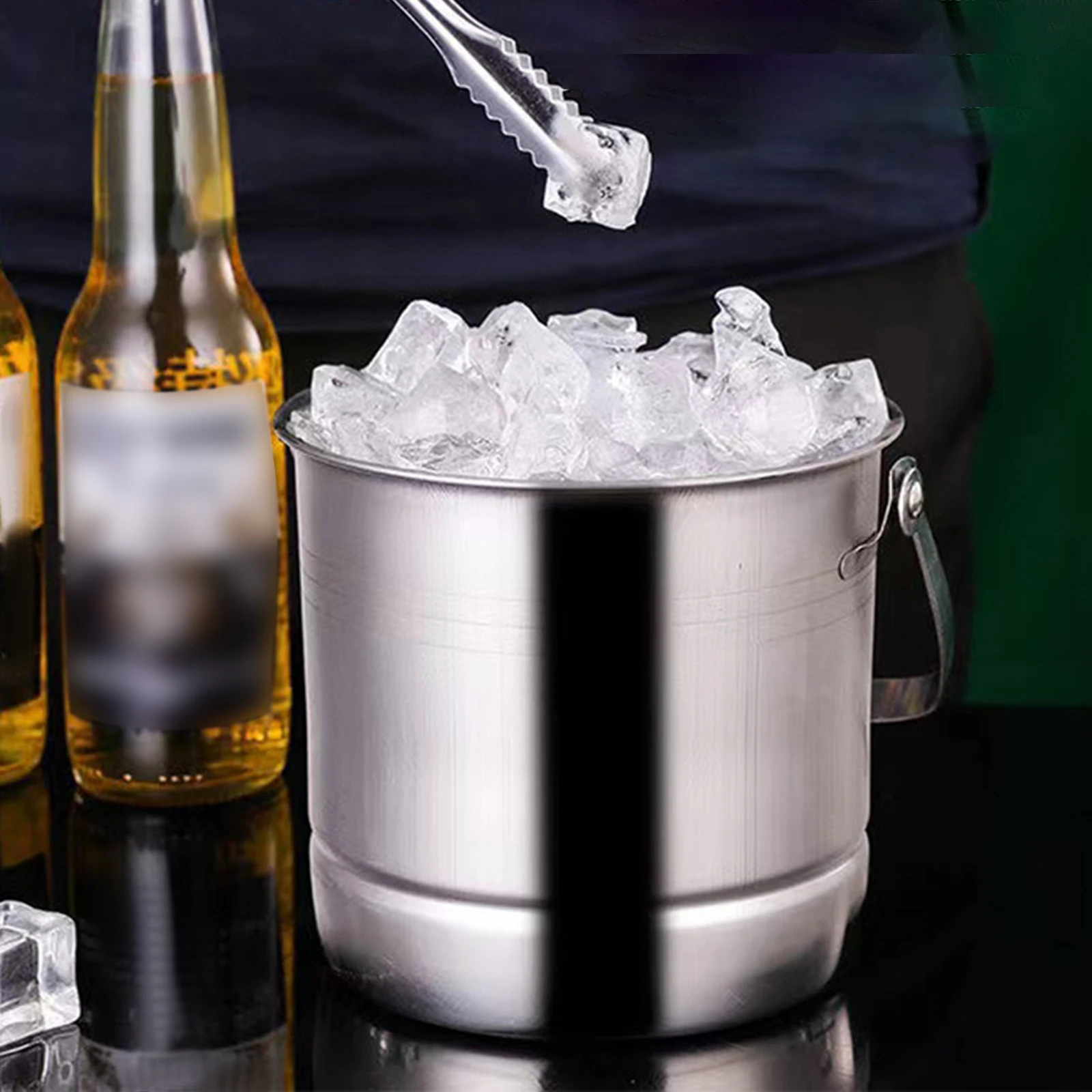  Double-Wall Stainless Steel Insulated Ice Bucket With Lid and  Ice Tong [3 Liter] Included Strainer Keeps Ice Cold & Dry, Carry leather  Handle, Great for Home Bar, Chilling Beer, Champagne, Wine