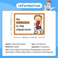 15Pcs Classroom Poster Rules for The School Class A4 size Posters for Kindergarten Preschool Decora Education toys 2