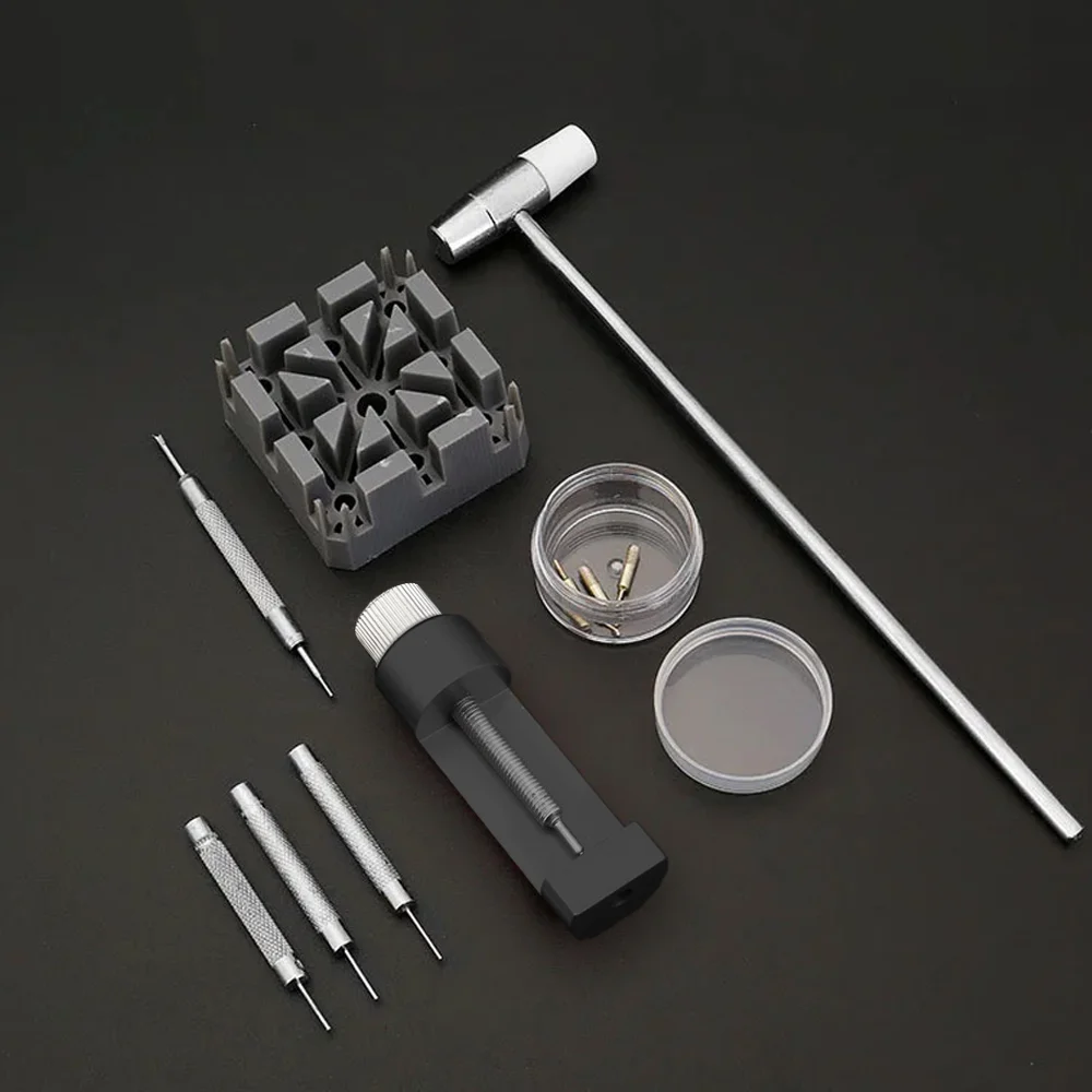 시계 링크 제거 도구, 시계 팔찌 조정 교체용 수리 키트, 링크 리무버, 핀, 용수철 바, 해머, 11 개/세트