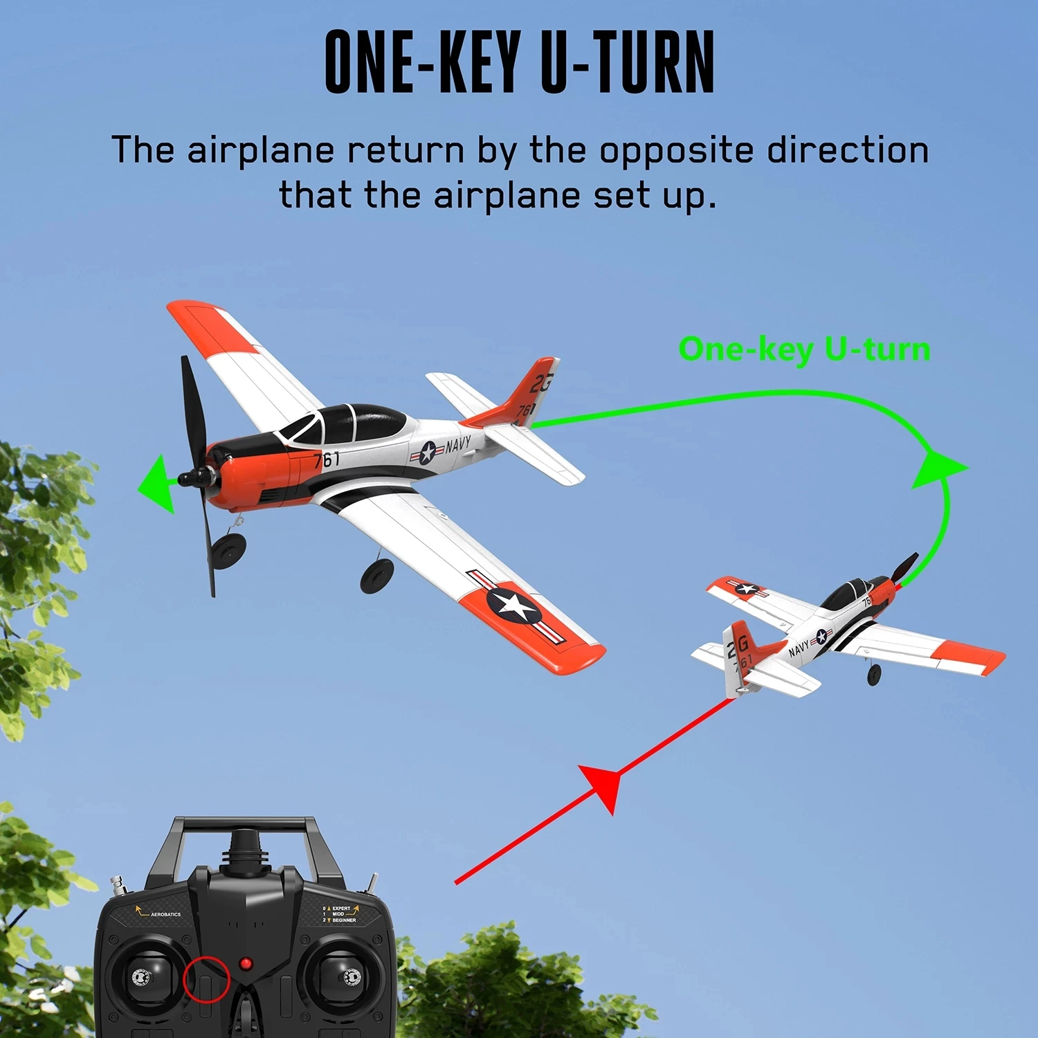 T28 Trojan RC Plane 761-9 2.4G 4CH Warbird RC Airplane One-key Aerobatic Remote Control Aircraft Plane Model for Children Aldult 4