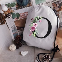 

Drawstring Bag Alphabet Flower Print Childrens School Backpack Men Women Sports Waterproof Foldable Bags Yoga Carrying Case
