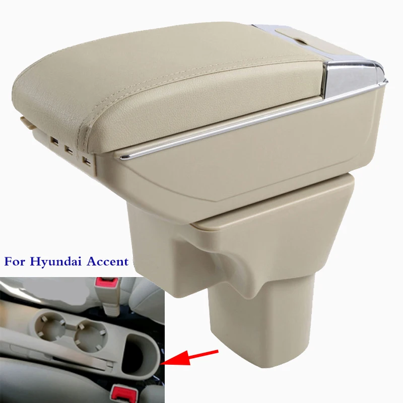 

For Hyundai Accent Armrest Box 2006 2007 2008 2009 2011 Central Store Storage Box Cup Holder Ashtray Large Space USB LED