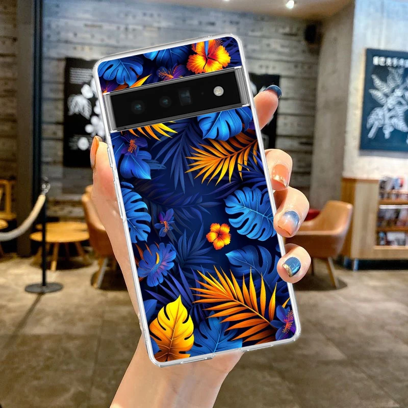 Clear Soft TPU Phone Case with Monstera Green Leaf Design