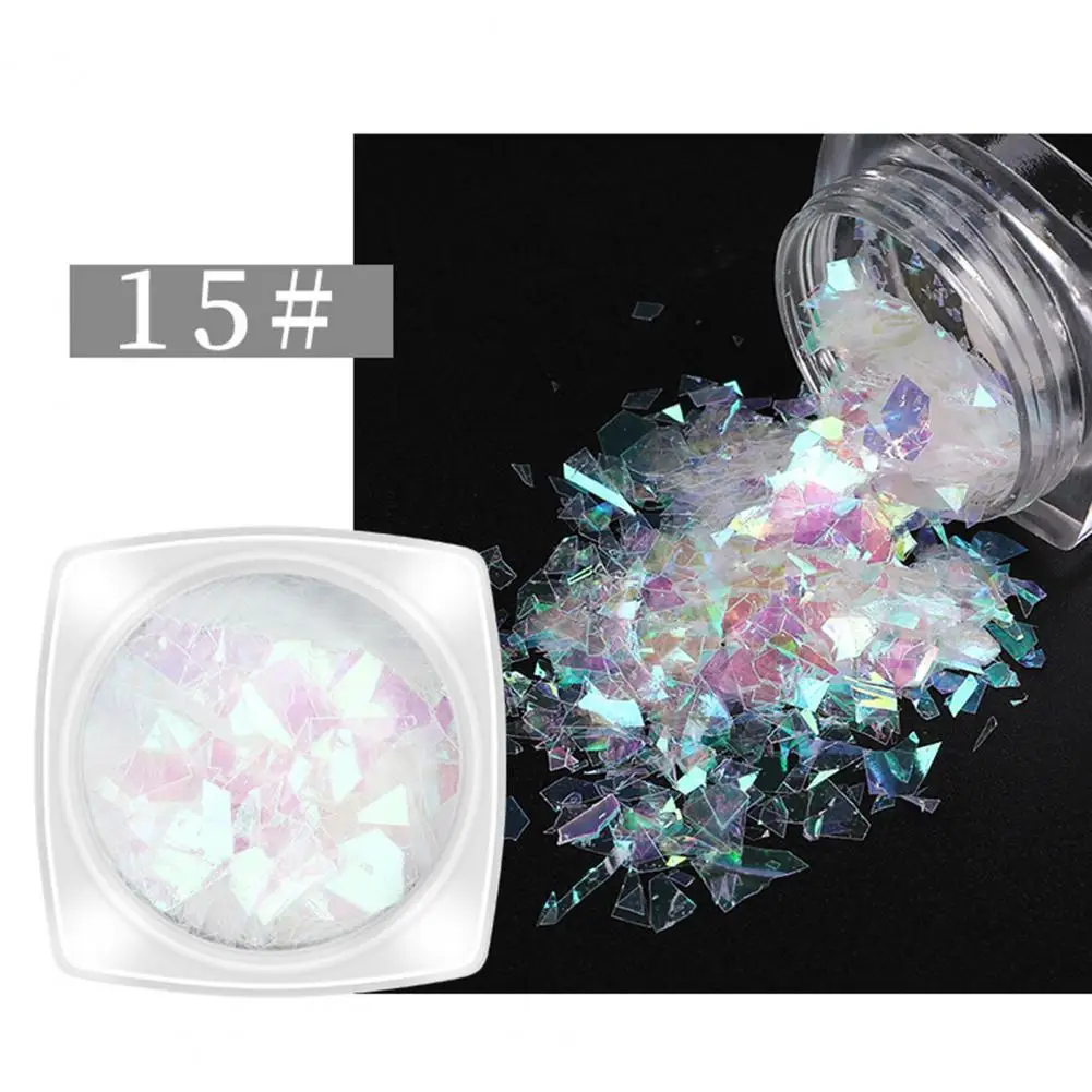 3d Nail Art Decoration 6 Boxes Colorful Gradient Aurora Plastic Paper Nail Art Decoration Irregular Shape Glitter for Nails