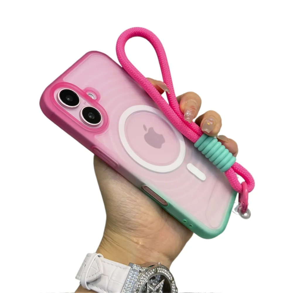 Premium Water Ripple Design Phone Case with Lanyard - Gradient Matte Translucent Back Cover