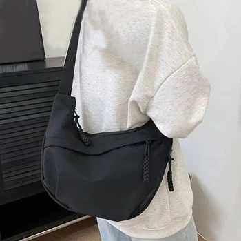Borsa a Tracolla Casual da Donna in Nylon, Grande Capacità, con Cinturino Regolabile, Nera/Bianca/Kaki per Uso Quotidiano