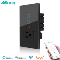 Melery Wifi Smart Tuya Light Switch Stairs Mexico US Wall Socket Plug Outlet Intelligent Glass Panel Remote Alexa Google Home